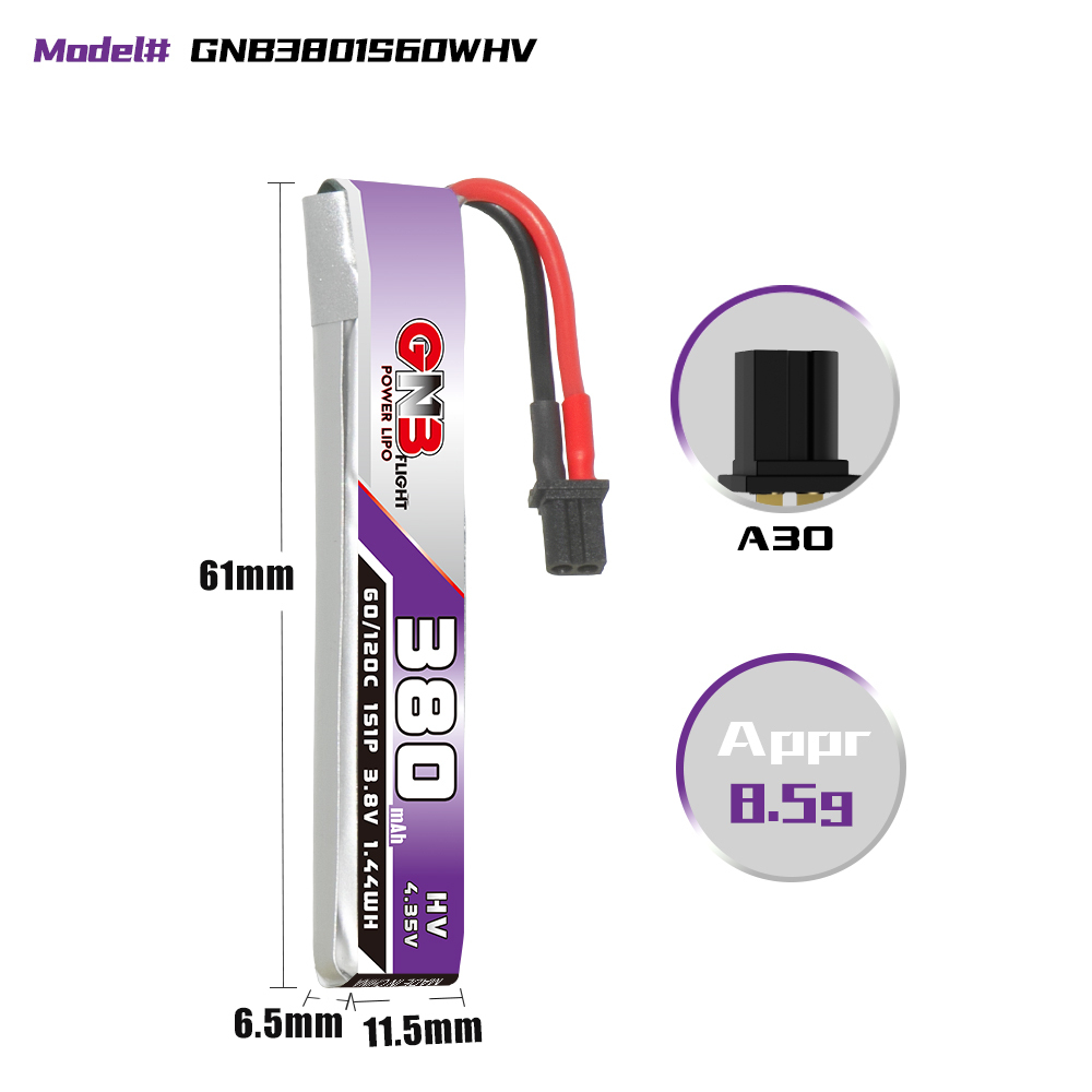 6PcsGaoneng38V380mAh60C1SLiHVBatteryA30PlugWithAdapterCableforHappymodelMobula6BetaFPVMeteor65-1988656-6
