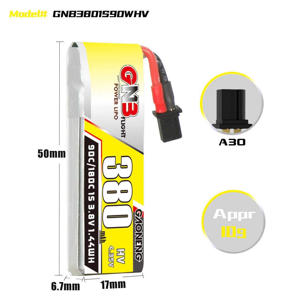 6PcsGaoneng38V380mAh90C1SLiHVBatteryA30PlugWithAdapterCableforEmaxTinyhawkSBetaFPVBeta75X-1988623-6