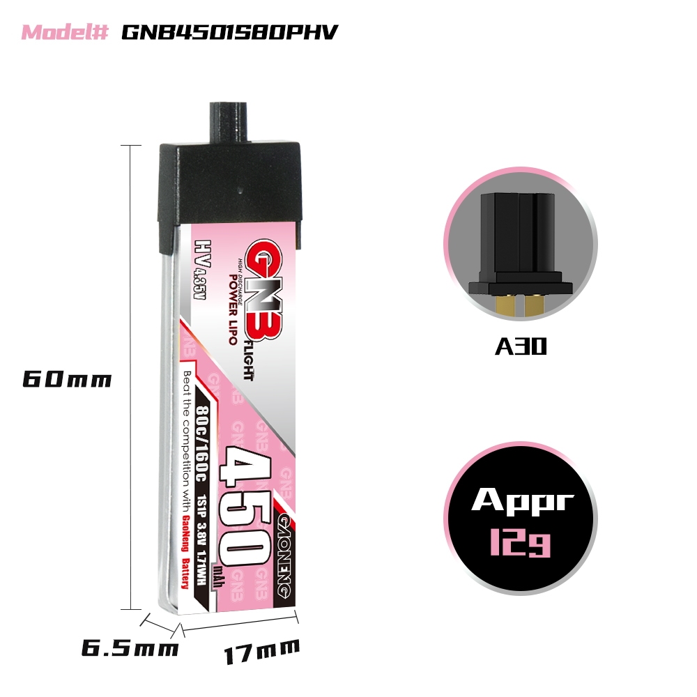 6PcsGaoneng38V450mAh80C1SLiHVBatteryA30PlugWithAdapterCableforEmaxTinyhawkSBetaFPVBeta75X-1988936-6