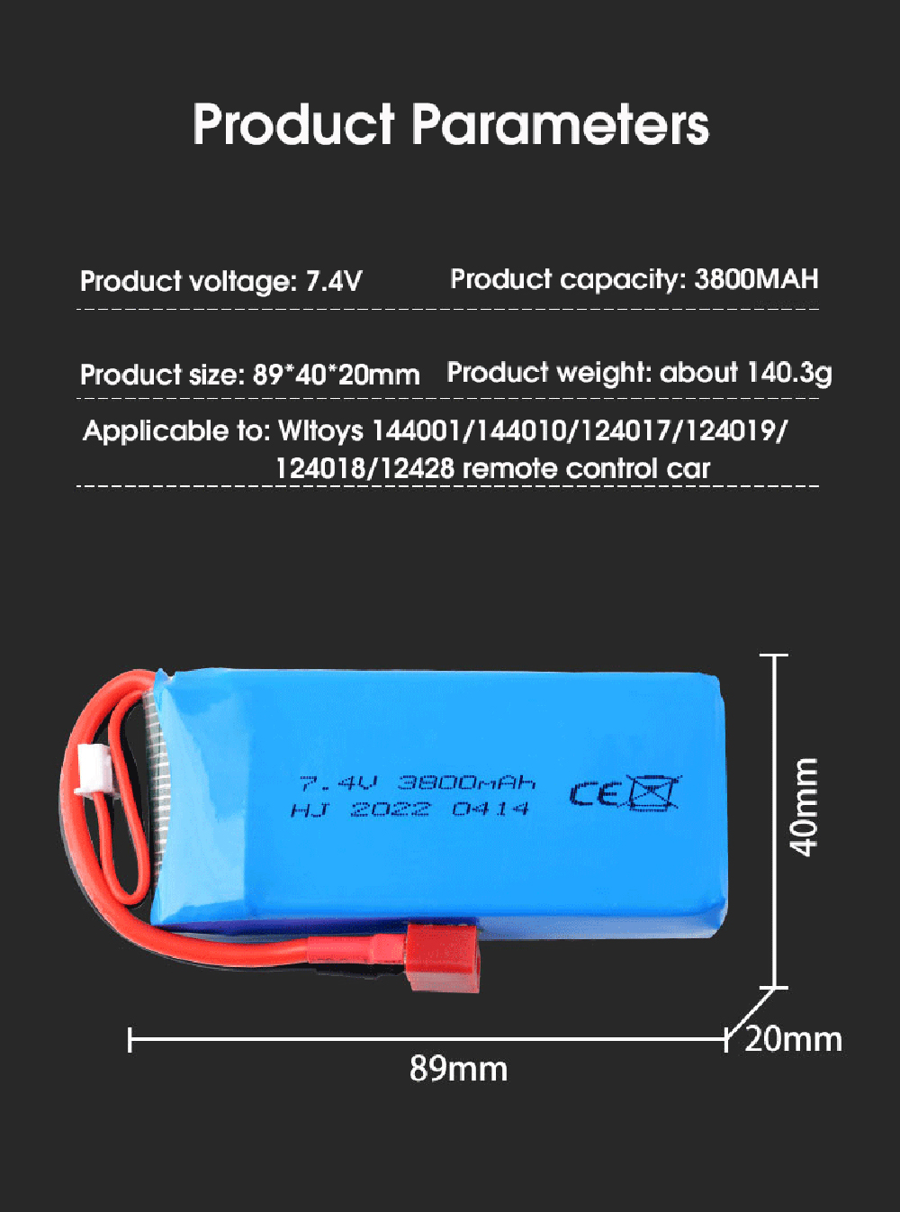 74V3800mAh2SLiPoBatteryXT60PlugforWltoys14400114401012401712401912401812428RCCar-2006056-3