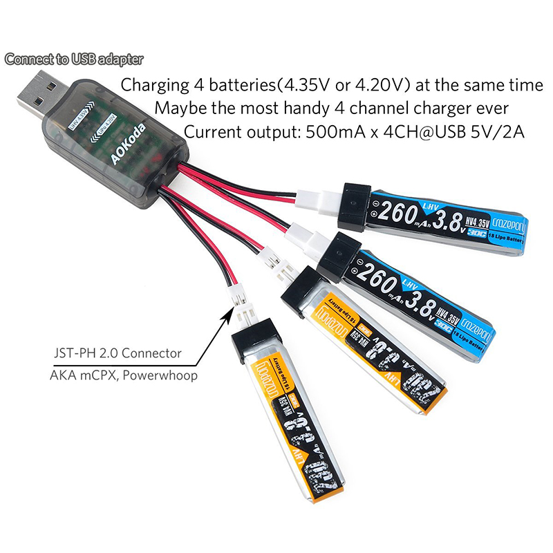 AOKodaCX4054CHMicroUSBBatteryChargerFor1SE010TinyWhoopLipoLiHVBattery-1177557-1