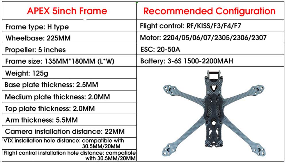 APEXHD5Inch225mmCarbonFiberFrameKit55mmArmforDIYFPVFreestyleRCRacingDrone-2011252-1
