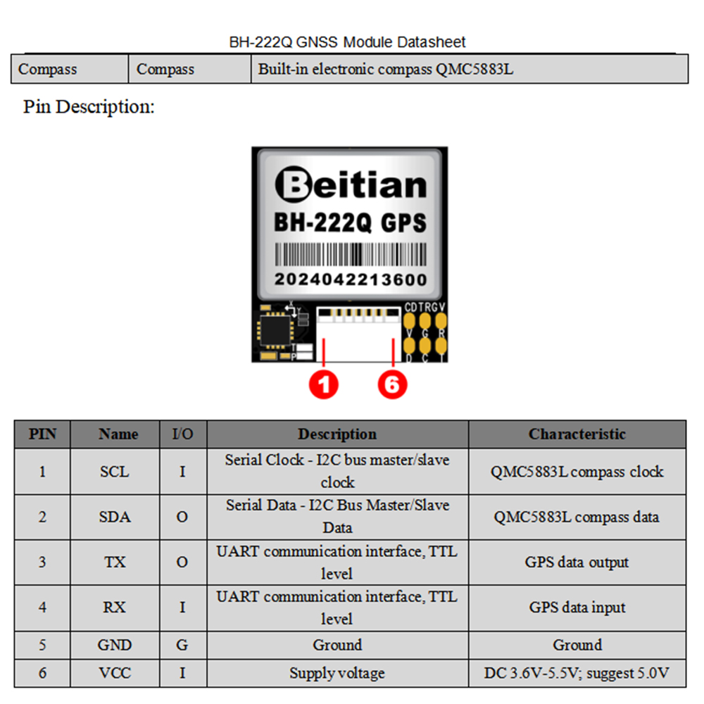 BeitianBH-222QGPSModuleWithQMC5883CompassNMEAUBXDualProtocolforFPVReturnRescueRacingDroneRCAirplaneC-2013966-3