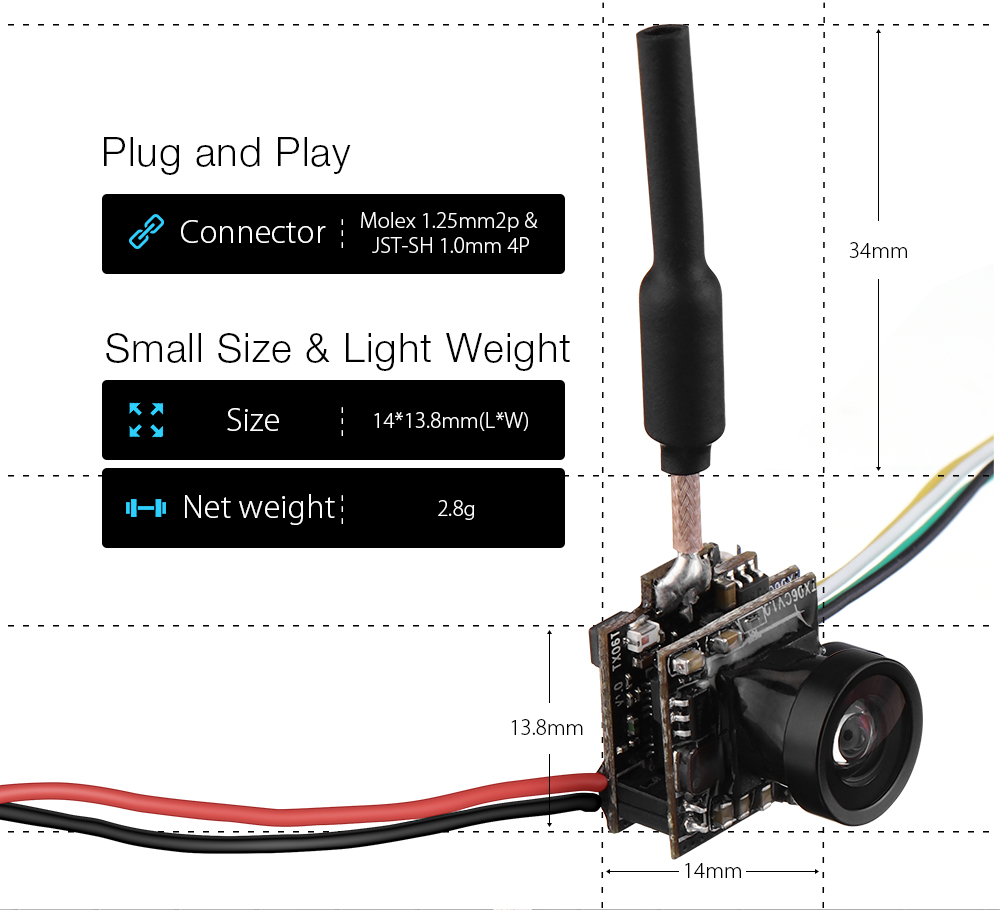 EachineTX06700TVLFOV120Degree58Ghz48CH25mWSmartAudioMiniFPVCameraSupportPitmodeAIOTransmitterForRCDr-1413572-4