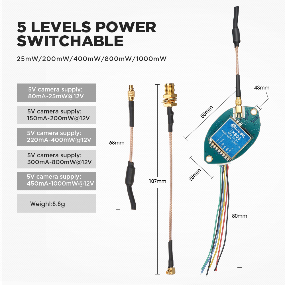 EachineTX806LeafVersion58Ghz72CH25mW200mW400mW800mW1000mWFPVTransmitterSmartAudioPitModeAVVTXMMCXWit-1384224-6