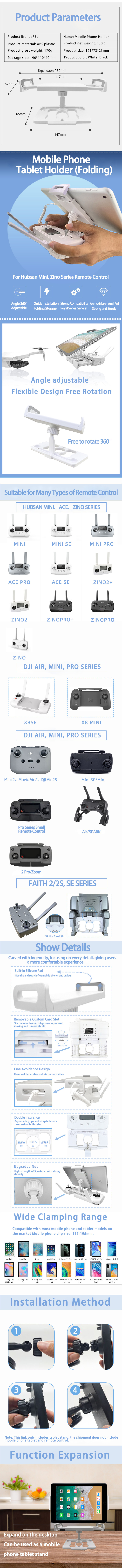 FSumUniversalRemoteControlPhoneTabletMountHolderAdjustableBracketforFIMIX8SEX8MiniHubsanZINOACEPRODJ-1977529-1