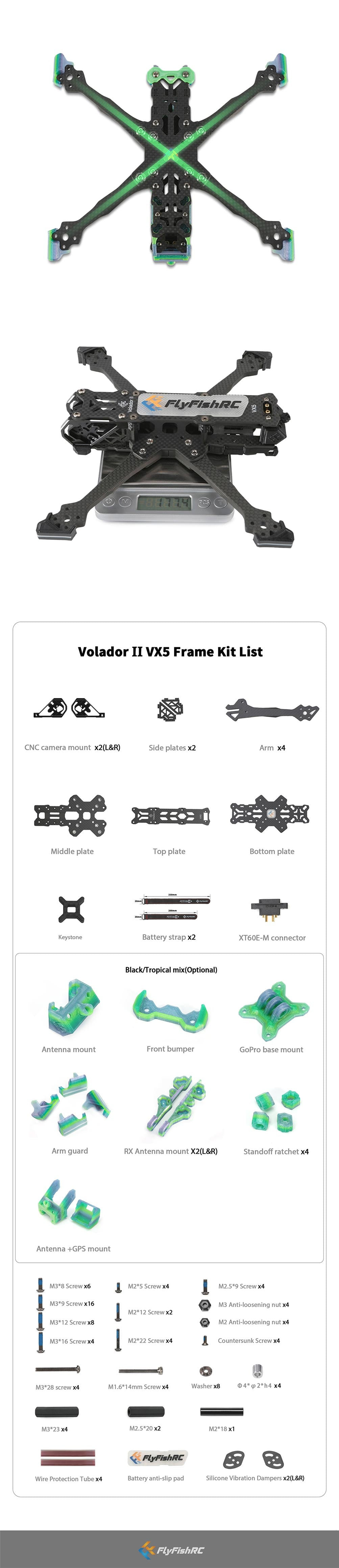 FlyFishRCVoladorIIVX5VD5V2225mmWheelbaseT700CarbonFiber5InchDeadcatFreestyleFrameKitSupportDJIO3AirU-1985793-4