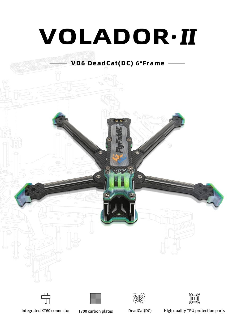FlyFishRCVoladorIIVX6VD6V2T700CarbonFiber6InchDeadcatFreestyleFrameKitSupportDJIO3AirUnitforRCDroneF-1985825-1