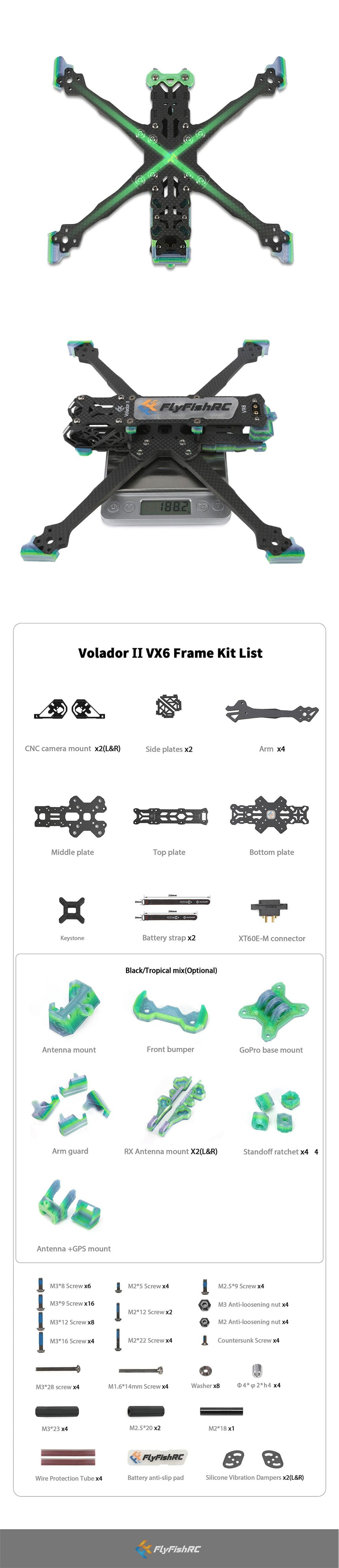FlyFishRCVoladorIIVX6VD6V2T700CarbonFiber6InchDeadcatFreestyleFrameKitSupportDJIO3AirUnitforRCDroneF-1985825-4