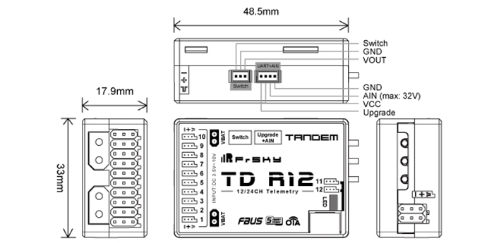 FrSkyTDR1224Ghz900MhzDualBand12CHLongRangeTelemetryTripleAntennaRCReceiverforFPVRCRacerDrone-1996252-1