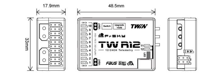 FrSkyTWR12Dual24G1224CHReceiverwithTripleAntennasDualXT30ConnectorsFBUSSPortPWMSBUSOutputforFPVRCRac-1996377-1