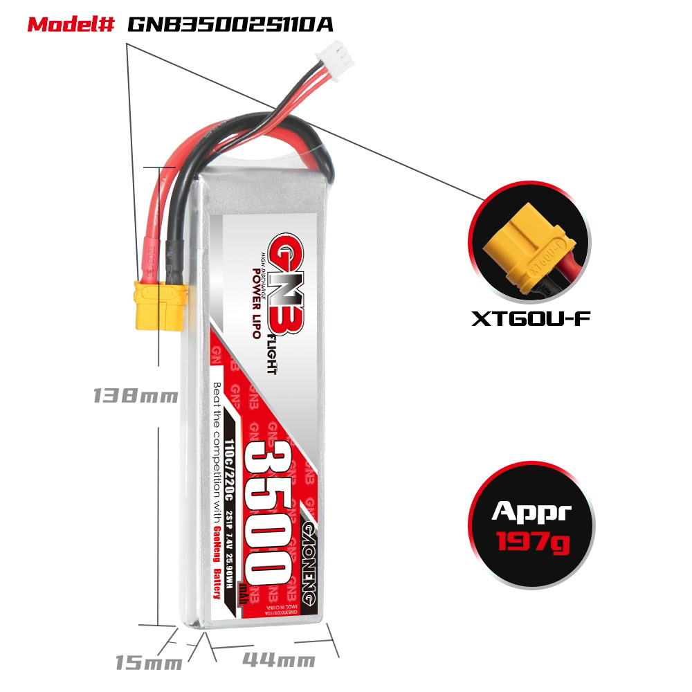 GAONENGGNB74V3500mAh110C2SLiPoBatteryXT60TPlugfor110ScaleOffRoadandOnRoadRCCar-2003724-1