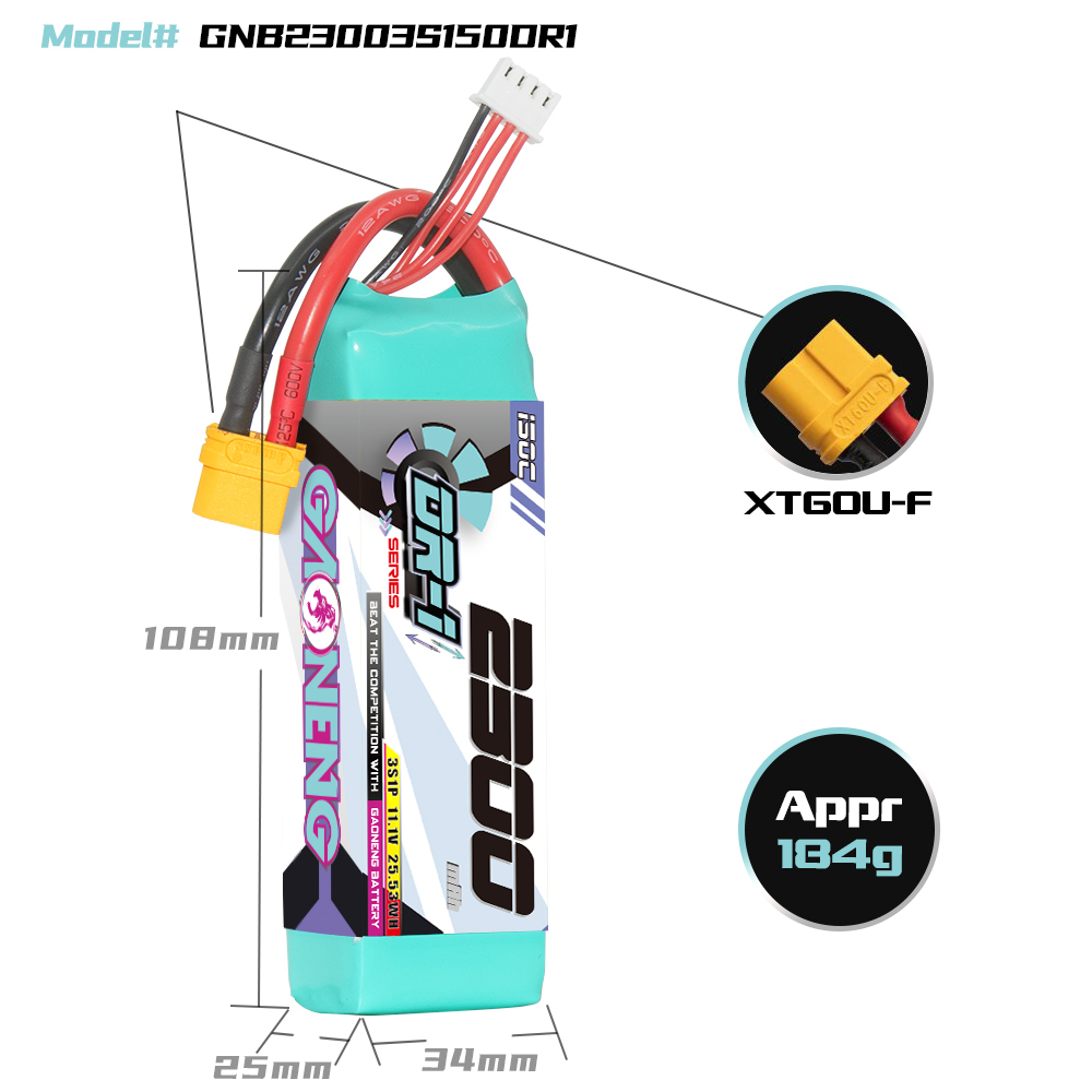 Gaoneng111V2300mAh150C3SLiPoBatteryXT60PlugTPlugfor112114116RCCars-1989105-5