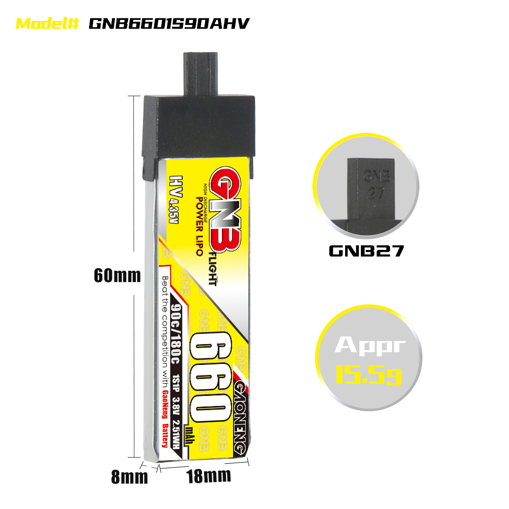 Gaoneng38V660mAh90C1SLiHVBatteryA30PlugWithAdapterCableforEmaxTinyhawkSBetaFPVBeta75X-1989154-6
