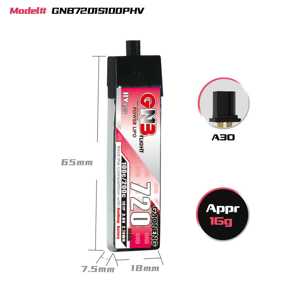 Gaoneng38V720mAh100C1SLiHVBatteryA30PlugWithAdapterCableforEmaxTinyhawkSBetaFPVBeta75X-1989156-6