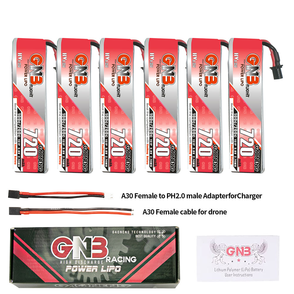 Gaoneng38V720mAh100C1SLiHVBatteryA30PlugWithAdapterCableforHappymodelCrux3EmaxTinyhawkSBetaFPVBeta75-1989140-1