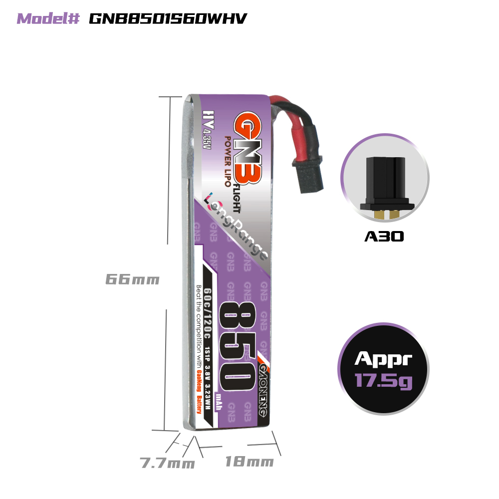 Gaoneng38V850mAh60C1SLiHVBatteryA30PlugforEmaxTinyhawkSBetaFPVBeta75X-1989135-6