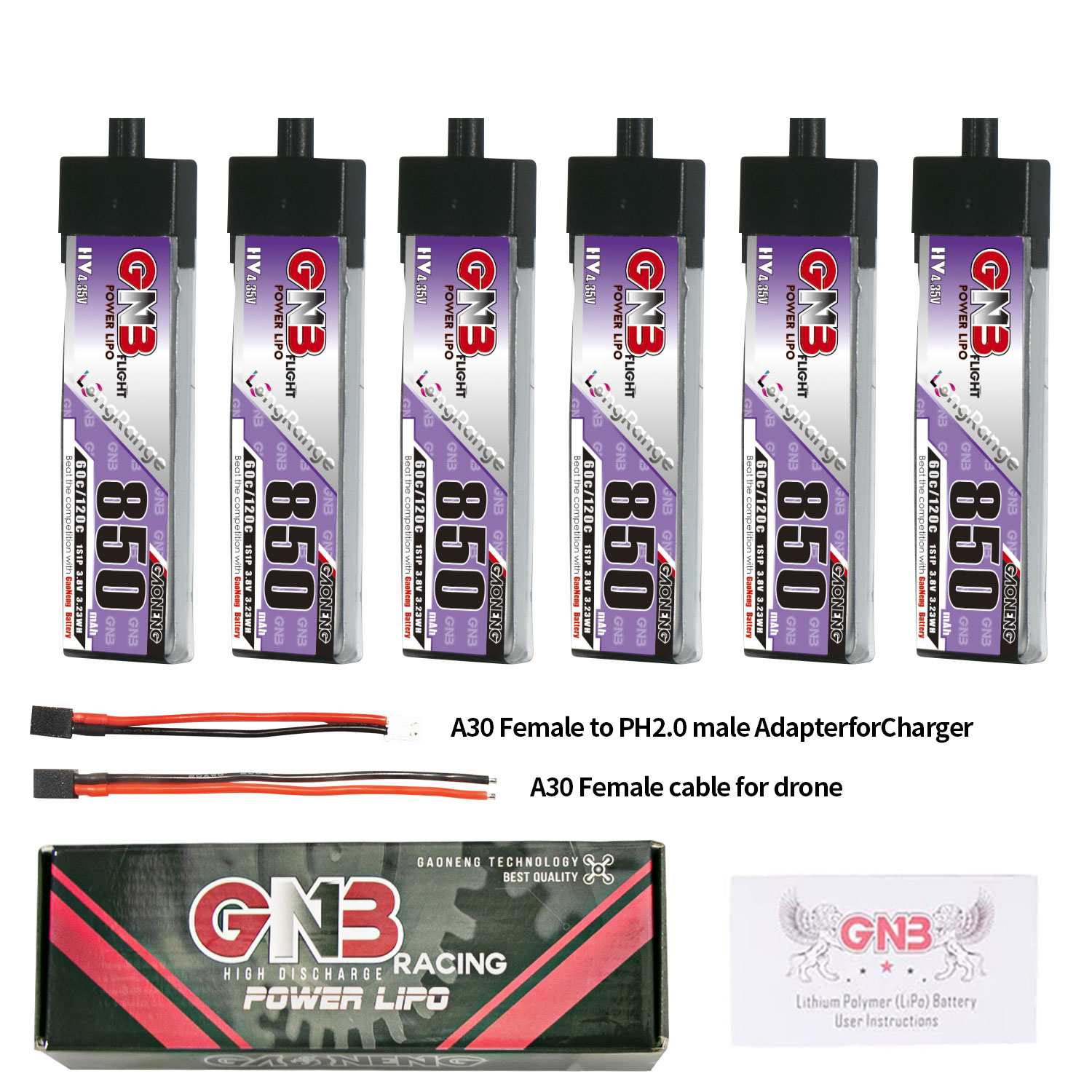 Gaoneng38V850mAh60C1SLiHVBatteryA30PlugforEmaxTinyhawkSBetaFPVBeta75X-1989141-1