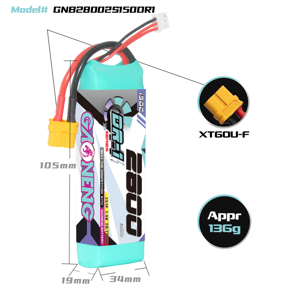 Gaoneng74V2800mAh150C2SLipoBatteryXT60PLUGTPLUGfor112114116RCCars-1989104-5