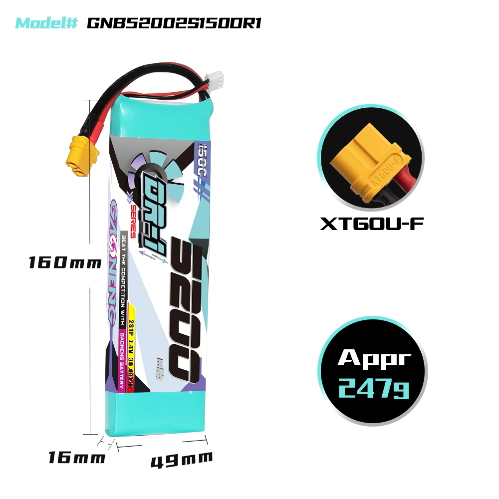 Gaoneng74V5200mAh150C2SLiPoBatteryXT60PlugTPlugfor18110RCCars-1989114-5