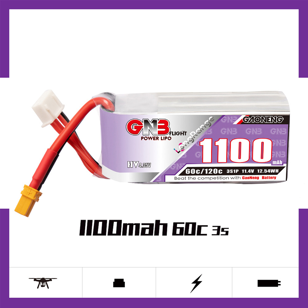 GaonengGNB114V1100mAh60C3SLiPoBatteryXT30XT60PlugforRCDrone-2014215-1