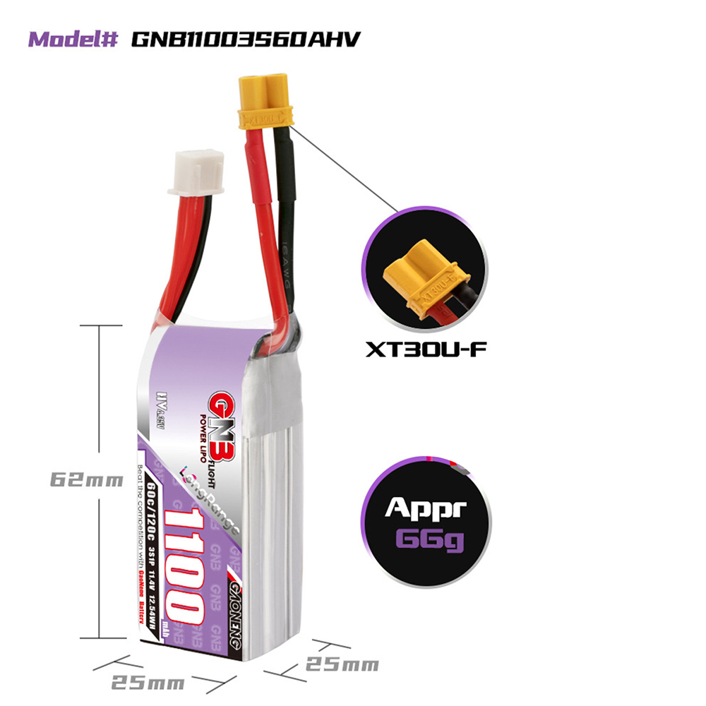GaonengGNB114V1100mAh60C3SLiPoBatteryXT30XT60PlugforRCDrone-2014215-2