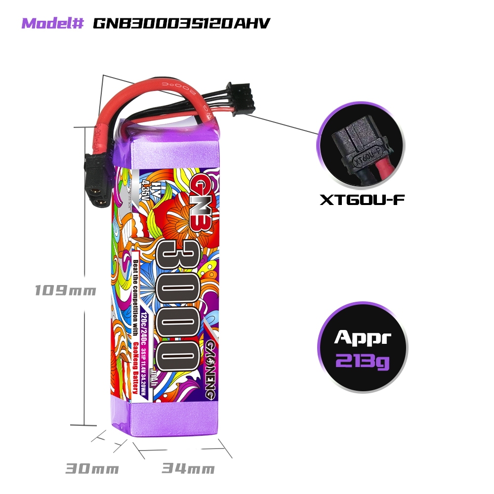 GaonengGNB114V3000mAh120C3SLiHVLipoBatteryTXT60XT90PlugforHelicopterRCFPVRacingDrone-1991919-5
