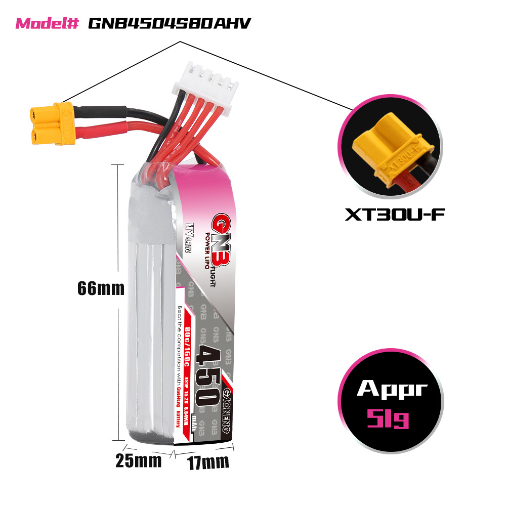 GaonengGNB152V450mAh80C4SHVLiPoBatteryXT30PlugforiFlightA85-1987120-6
