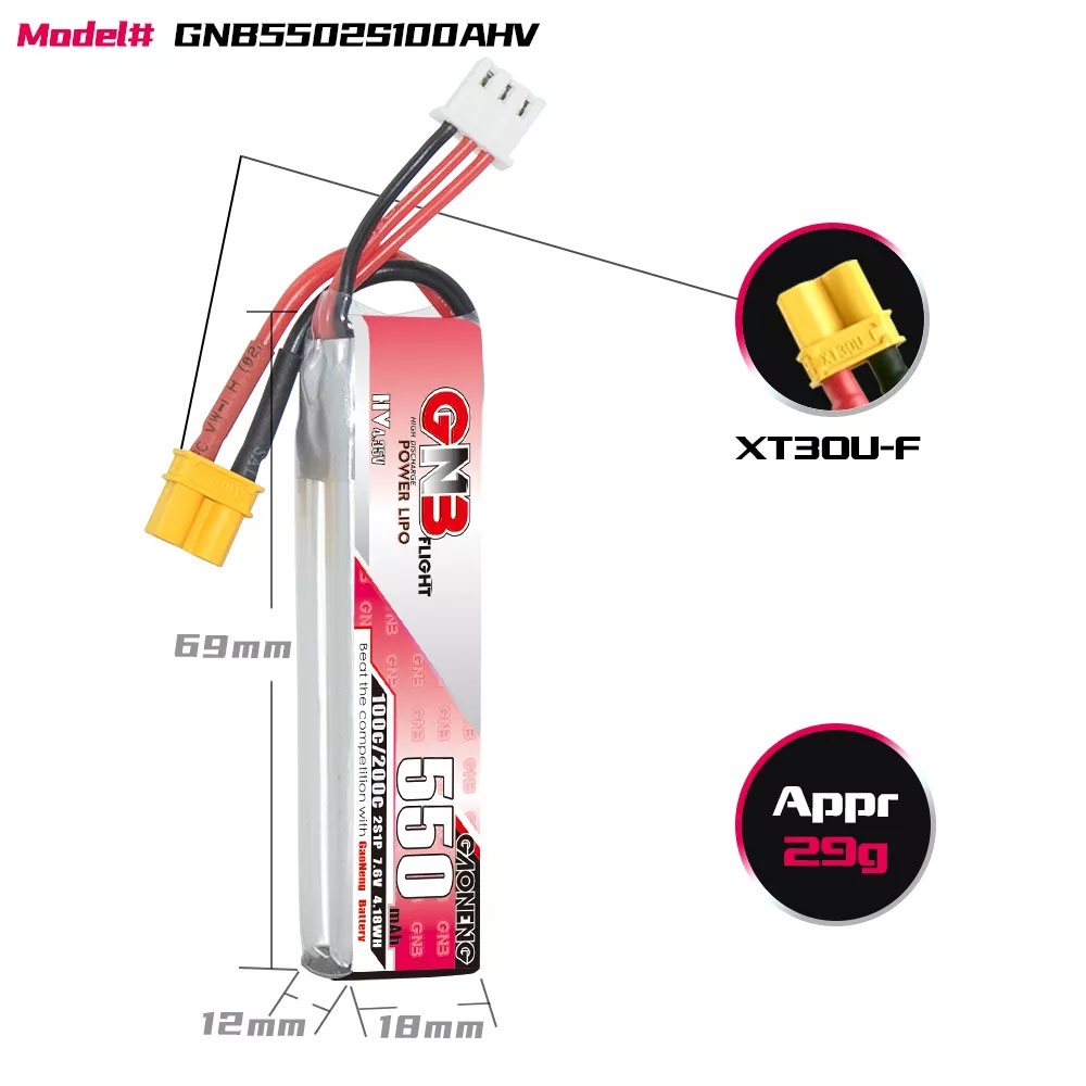 GaonengGNB2S76V550mAh100CLipoBatteryXT30PlugforHappymodelMobula8GEPRCTinyGoCrux3CinewhoopFPVDroneRCH-1998612-2