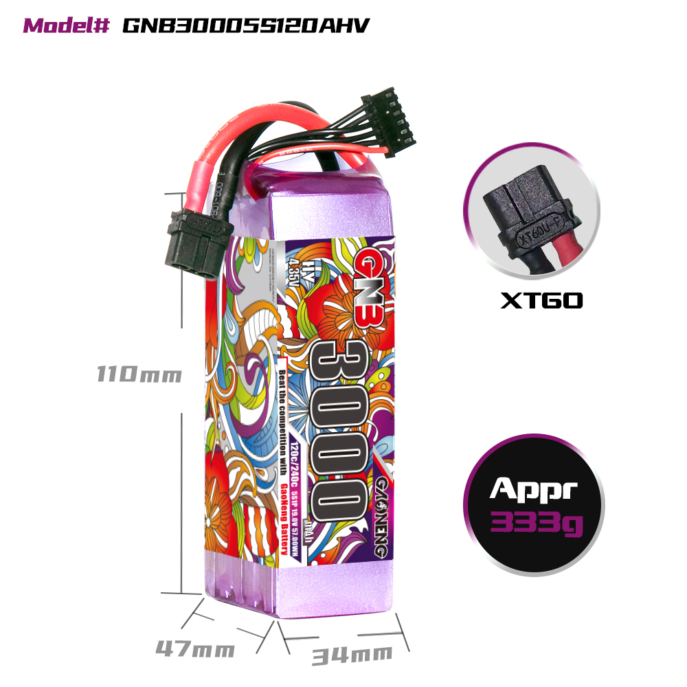 GaonengGNB5S19V3000mAh120CLiHVLipoBatteryXT60XT90Plugfor250-330mmBrushlessDroneBladeScimitarLRXQuadH-1991920-1