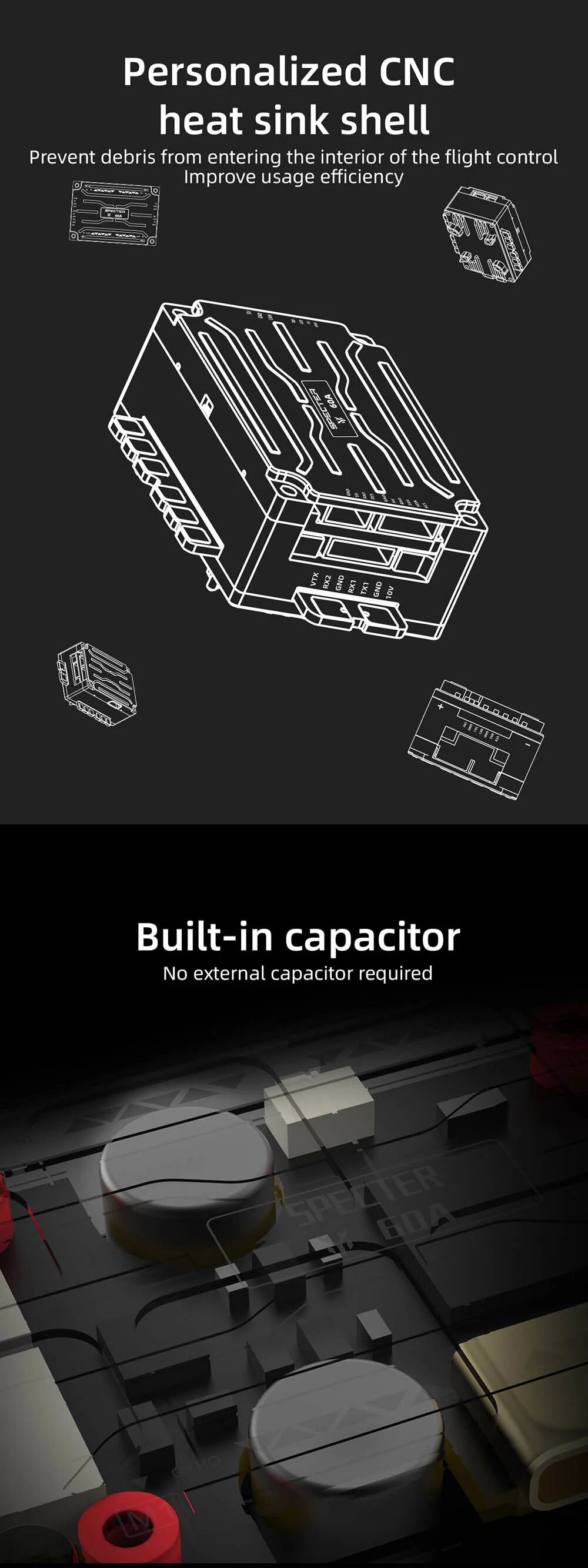 HGLRCSPECTERF760BOXIntegratedStack20x20mmF7FlightControllerwith10V5VBECAIO60ABL324in1ESCforDIYFPVRCR-2012498-3