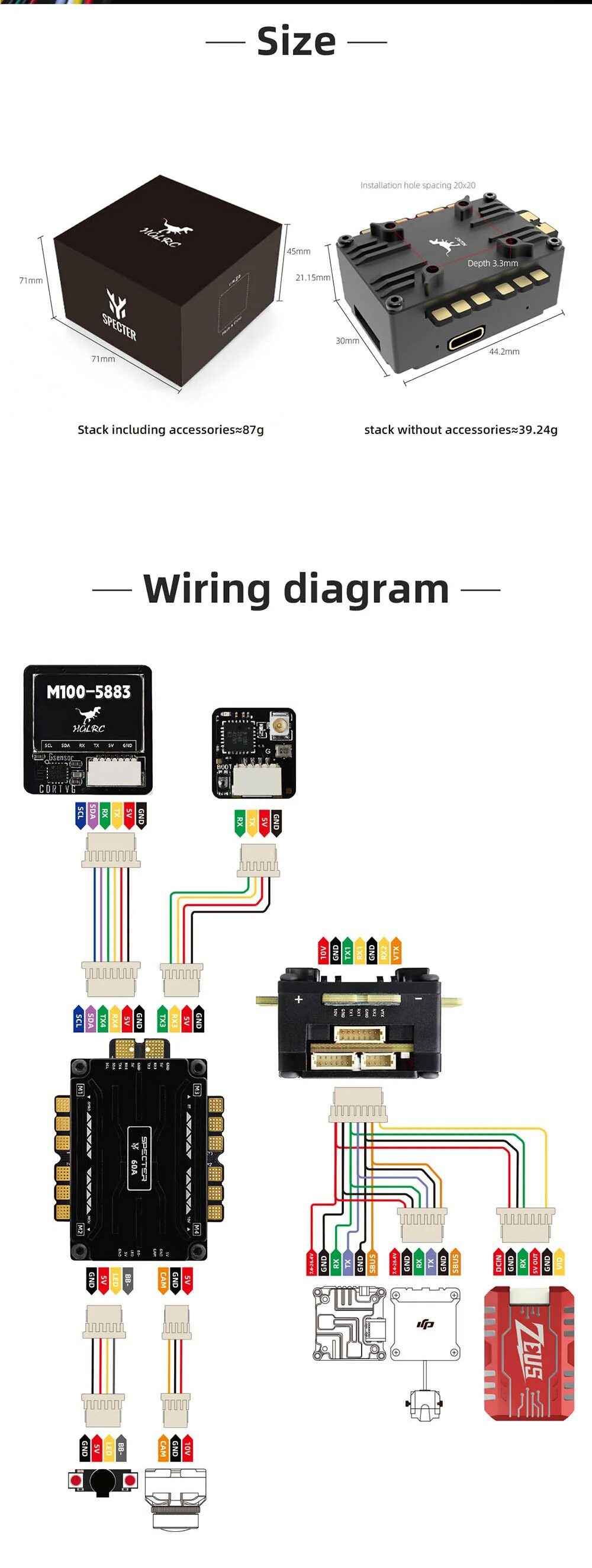HGLRCSPECTERF760BOXIntegratedStack20x20mmF7FlightControllerwith10V5VBECAIO60ABL324in1ESCforDIYFPVRCR-2012498-5