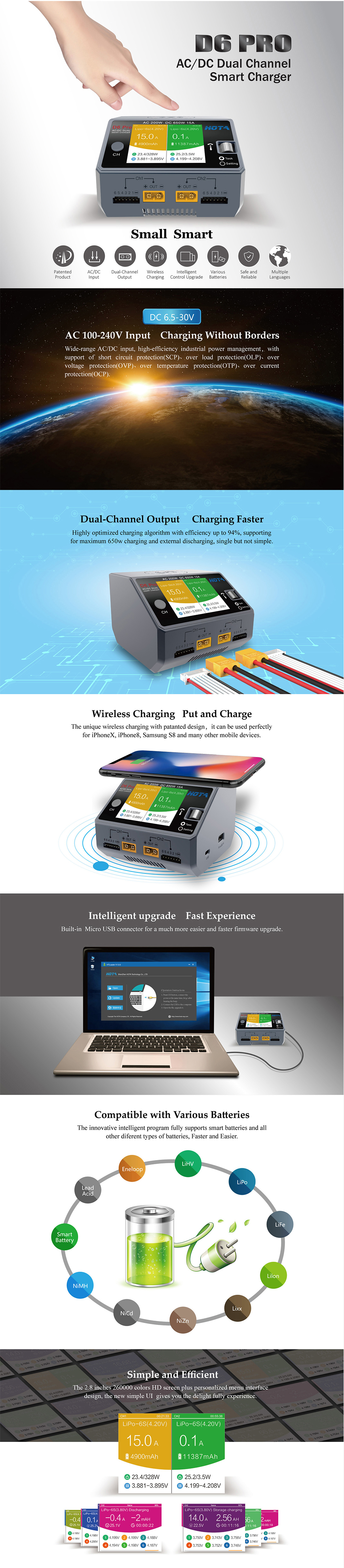 HOTAD6ProAC200WDC650W15A2DualChannelLipoChargerWithWirelessChargingforNiZnNicdNiMHBattery-1480536-1