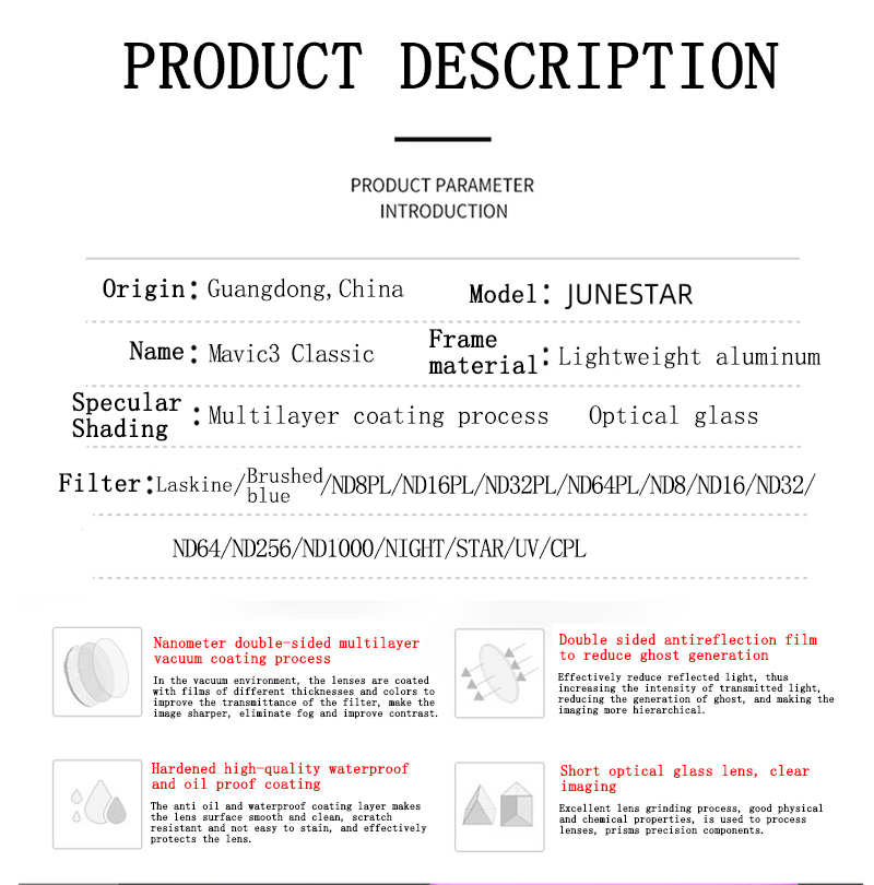 JUNESTARCameraLensFilterCPLUVSTRANIGHTNDNDPLND256ND1000forDJIMavic3ClassicRCDroneQuadcopter-1977621-2
