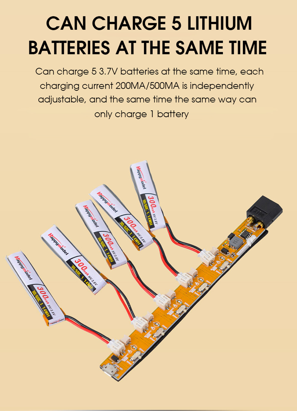 LDARC1S37V5-WayUSBChargerwithXT60PlugSupport1SLipoBatteryPH20125mmPlugforMobula7Moblite7WhoopFPVRaci-1993367-4