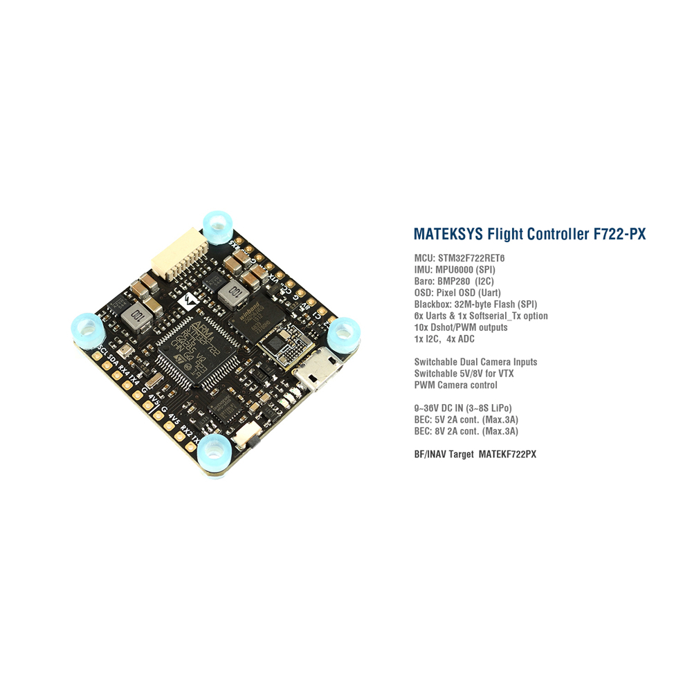 MATEKSystemsF722-PXFlightControllerSTM32F722MPU6000BMP280PixelOSD32MFlashBlackboxforRCDroneAirplane-1625181-1