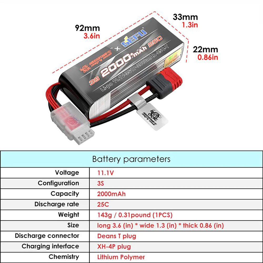 MJX3SBattery111V25C2000mAhLI-POBatterywithTPlugforMJX16208162091420914210RCCar-2008878-6