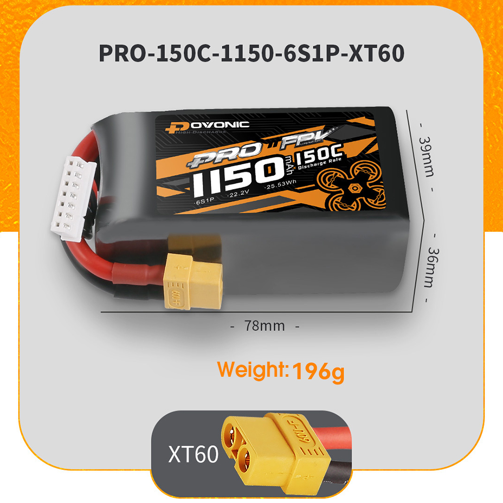 Ovonic222V1150mAh150C6SLiPoBatteryXT60Plugfor5inchFPVRacingDrone-2005691-3