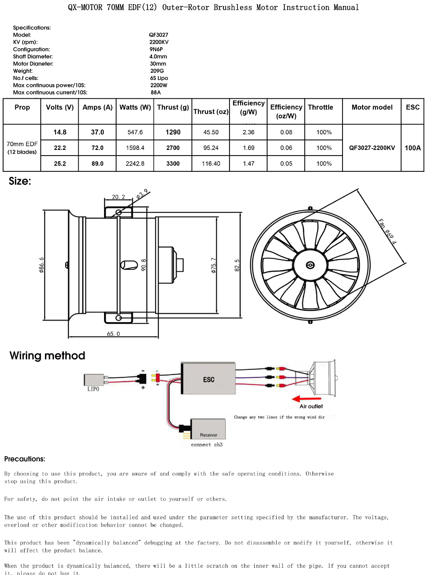 QX-Motor70mm12BladesEDFUnitDuctedFanSetWithQF3027-2200KVBrushlessMotorforRCAirplaneJet-2011119-6