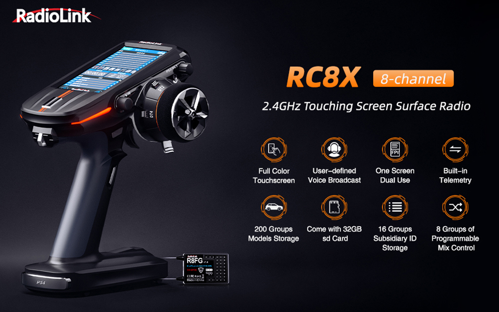 RadiolinkRC8X24GHz8CH43-InchFullColourTouchScreenLCDRadioTransmitterSupportVoiceCustomizationWith200-1974515-1