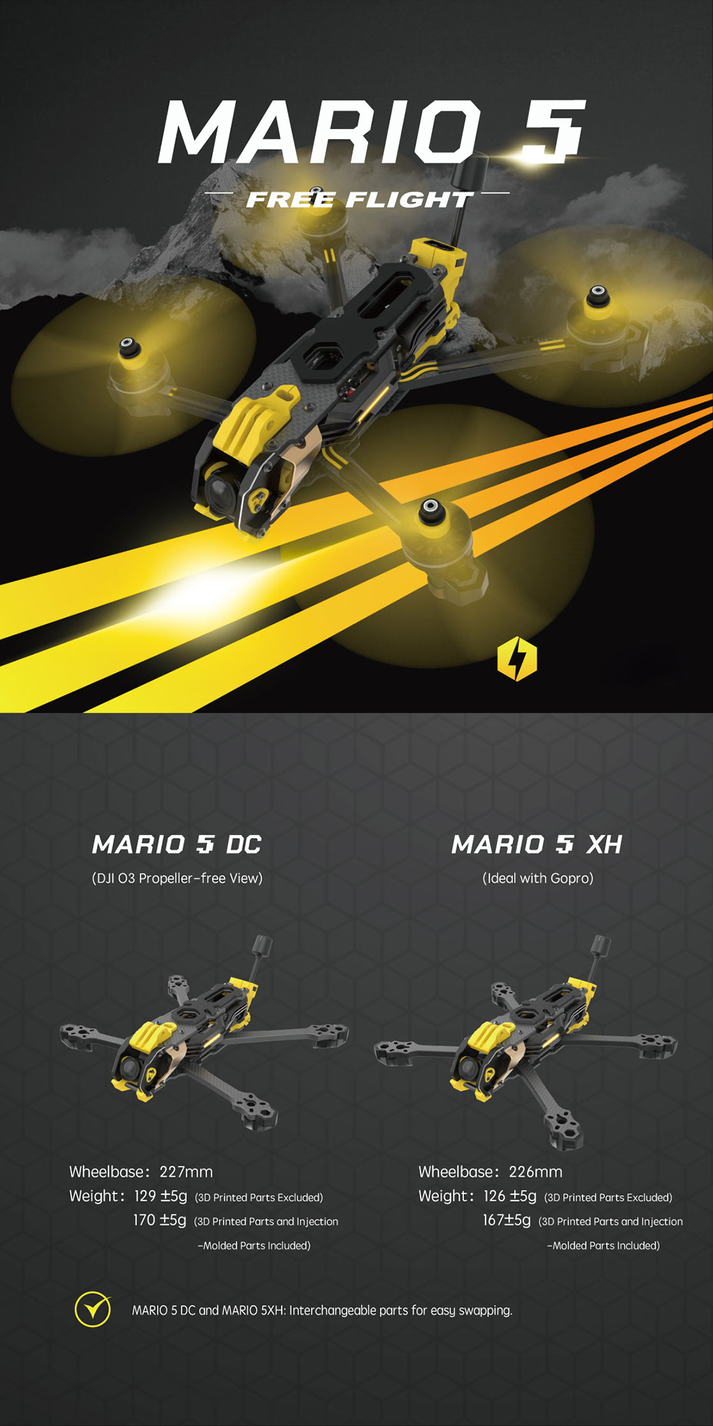 SpeedyBeeMario5DCXHPro5InchFrameKitwith3DPrintingPartsforDIYFreestyleRCDroneFPVRacing-2009930-1