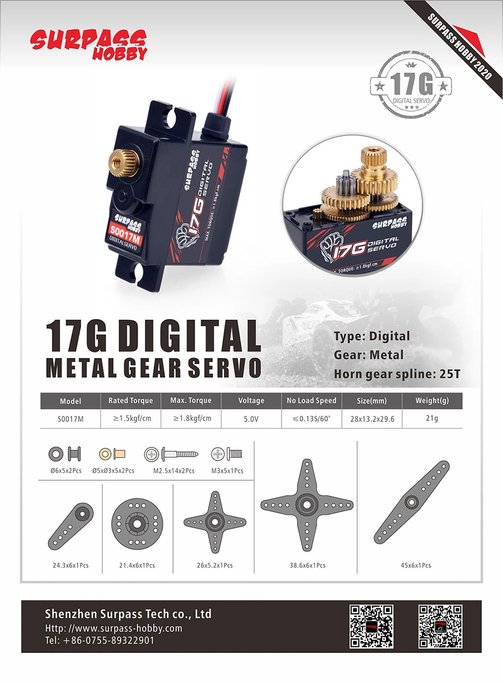 Surpass-HobbyS0017M17GMetalToothDigitalSteeringGearServoForWingDuctedAircraftModelShipToyCarLotHomeI-1996528-1