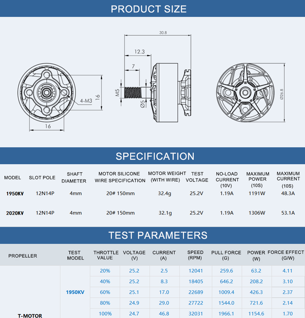 T-MOTORF60PROVLV1950KV2020KV6SBrushlessMotor5mmShaftforRCDroneFPVRacing-1989302-4