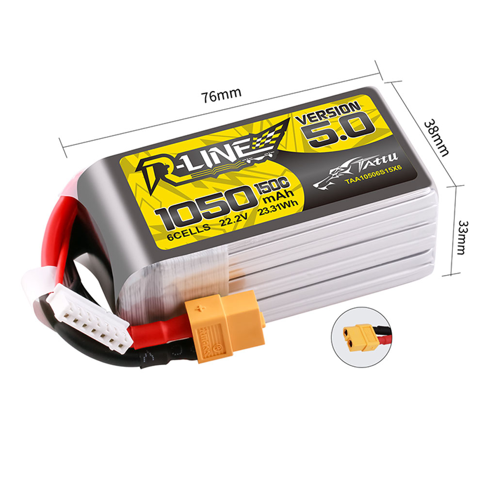 TATTUR-LINEV50222V1050mAh150C6S1PLiPoBatteryXT60PlugforRCDrone-2006566-4