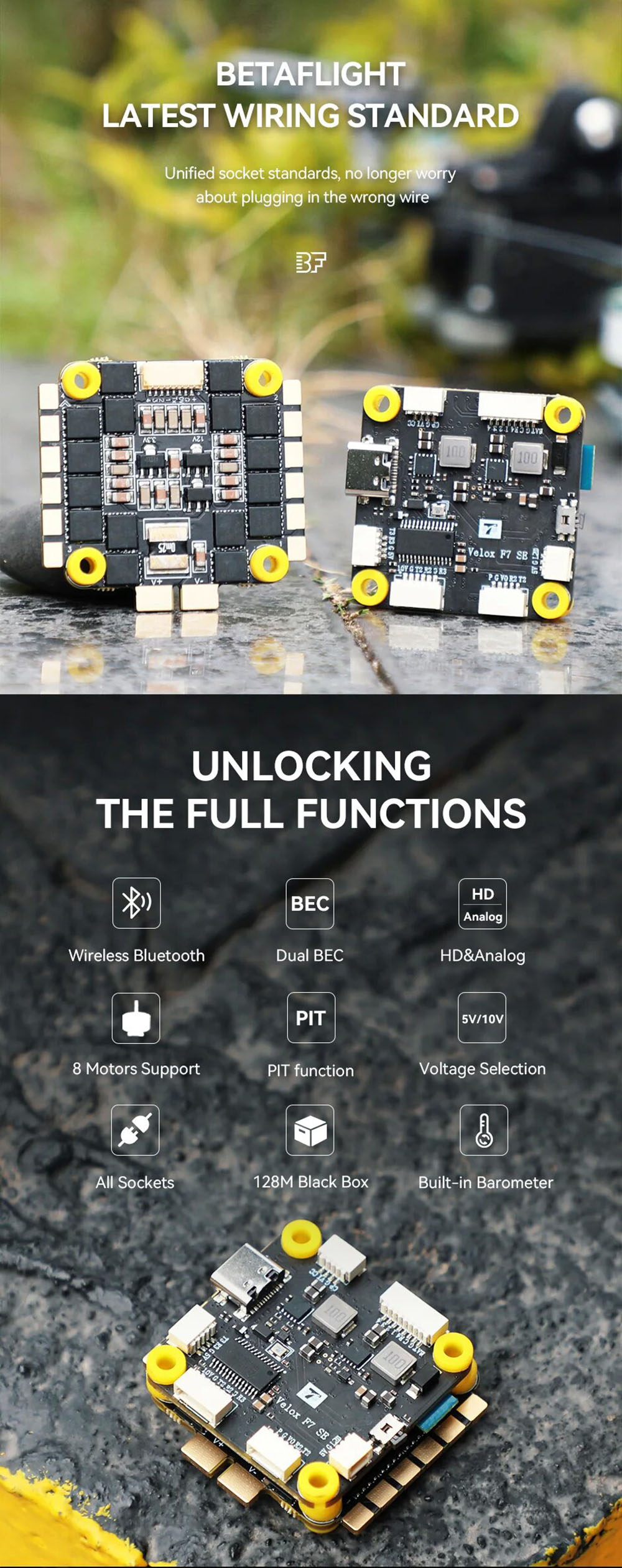 TMOTORVeloxF7SEV50AStackF7WirelessBuletoothFlightControllerand50A3-6S4in1ESCSupportDigitalHDAnalogfo-2013922-1