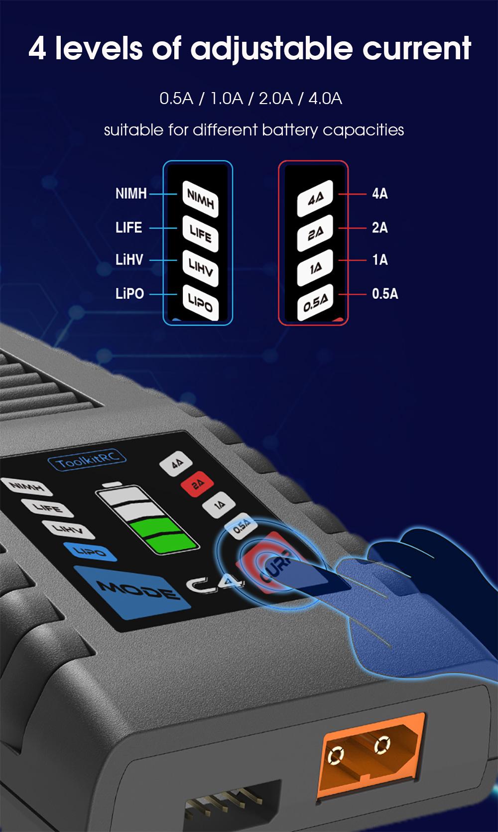 ToolkitRCC4CompatBalanceChargerAC100-240VInput50W05A1A2A4AXT60OutputwithLEDDisplayfor2-4SLipoLIHVLiF-1994456-3