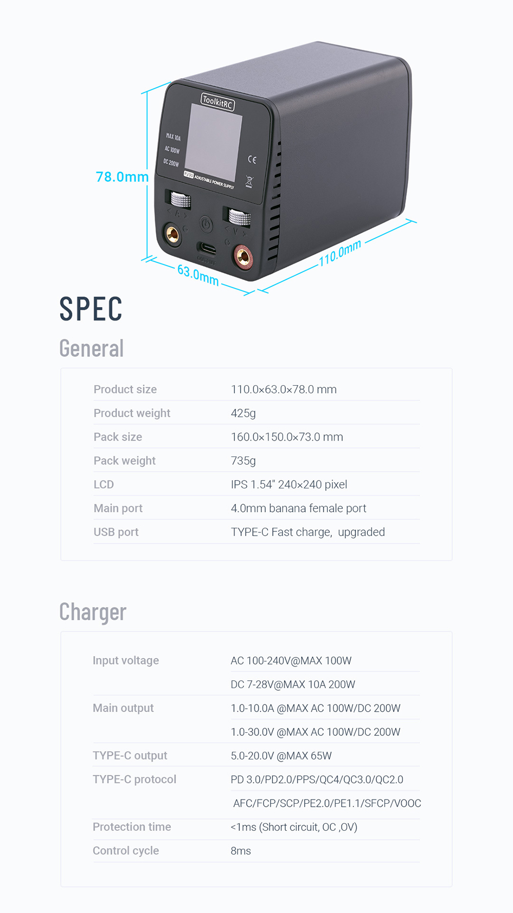 ToolkitRCP200V2AC100WDC200W65WMiniDesktopFastChargerIPSLCDWide-angleDisplayType-CProtocolforHuaweifo-2015427-8