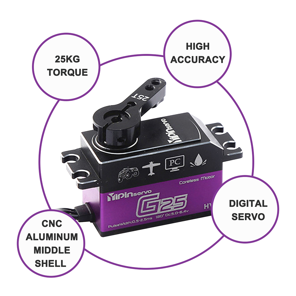 YIPINServo25KGDigitalServoMetalGearServoWaterprooffor18110ScaleRCCarsRobotManipulator-2007404-3