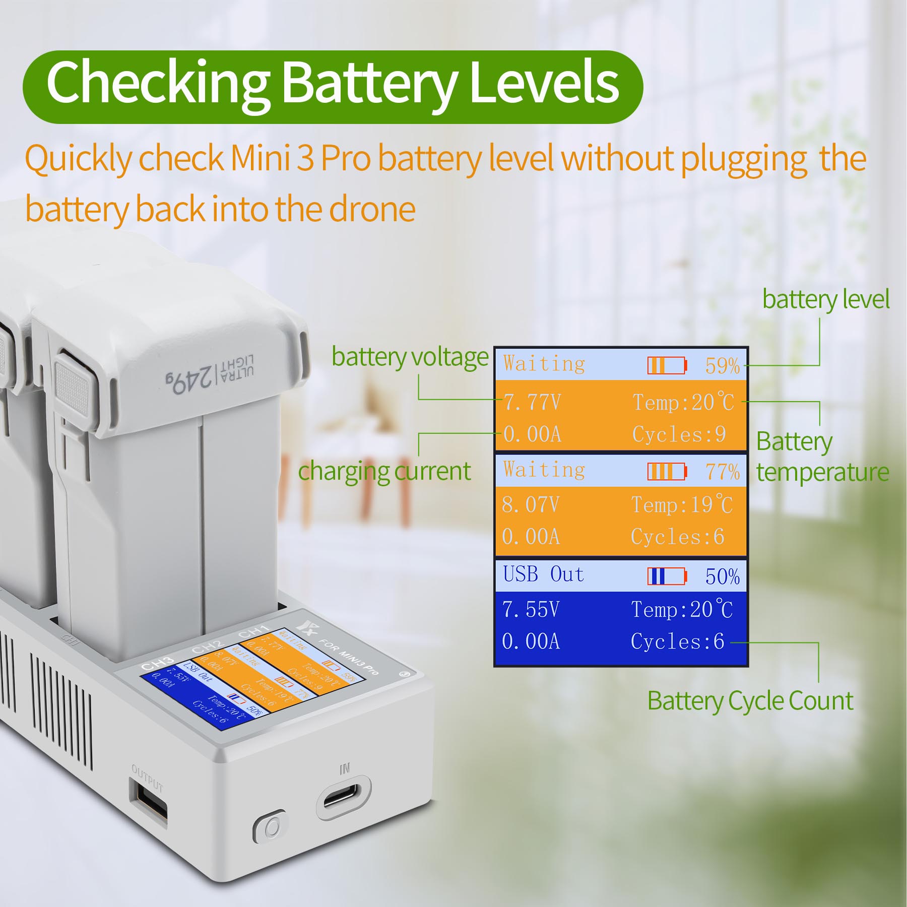 YX3-in-1IntelligentFastChargingHubScreenDigitalDisplayBatteriesChargerUSBHousekeeperforDJIMINI3PROMi-1980074-5