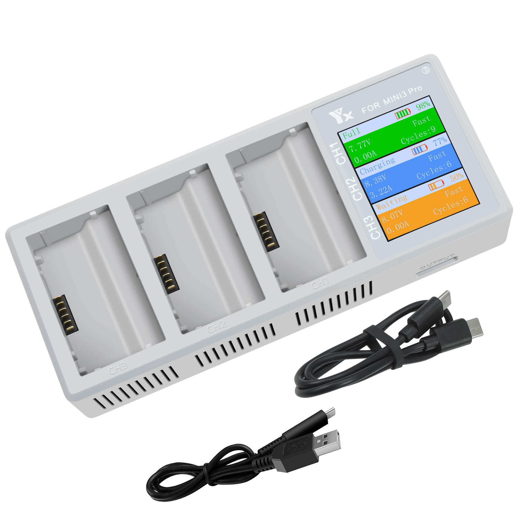 YX3-in-1IntelligentFastChargingHubScreenDigitalDisplayBatteriesChargerUSBHousekeeperforDJIMINI3PROMi-1980074-9